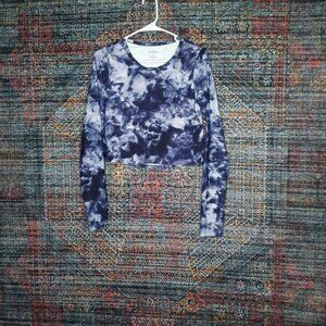 Rebdolls womens purple white tiedye nylon crop thumbhole compression L EUC